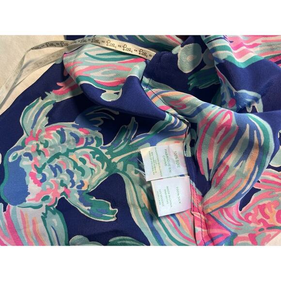 Lilly Pulitzer Maisy Halter Tank Top Blouse Silk Solar Blue Night Swimming XS - Picture 6 of 7